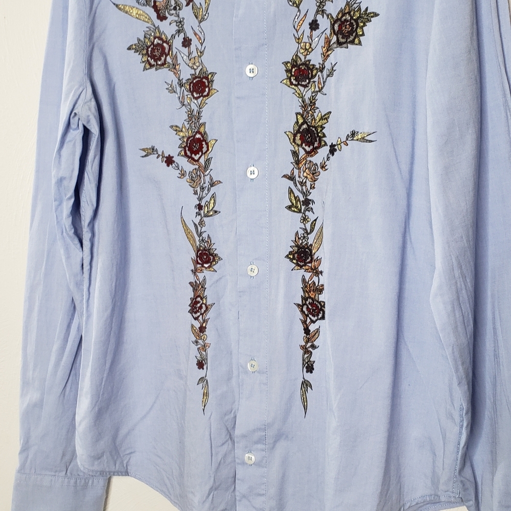 Just Cavalli Light Blue Embellishment Cotton Button Up Shirt Size XL - Picture 5 of 13